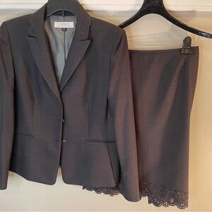 Tahari Gray Skirt Set Elegant Pencil Style